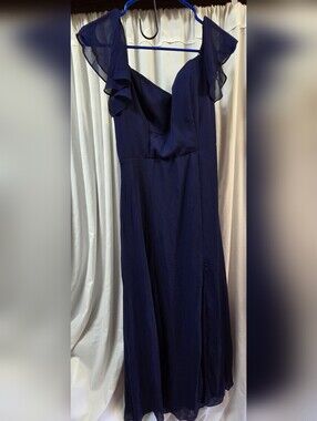 Ever Pretty Navy Blue Chiffon Ruffle Sleeve Formal Dress